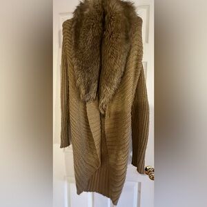 Jennifer Lopez fur trimmed sweater coat / long cardigan